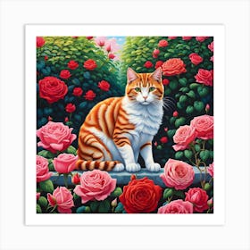 Roses and Whiskers: A Tranquil Afternoon Art Print