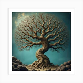 A Surreal Tree With Branches That Transform Into Intricate Fractal Patterns Art Print