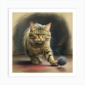 Tabby Cat Playing With Ball Art Print