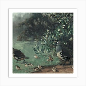 Quail With Chicks Art Print