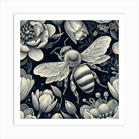 Bees And Flowers 4 Art Print