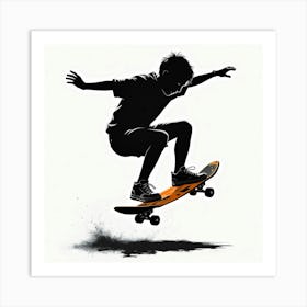 Silhouette Of Skateboarder Art Print