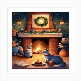 Christmas Foxes Art Print