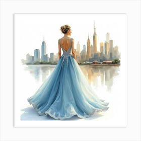 Glamorous Dress Watercolor, With A Captivating City Skyline 1 Art Print