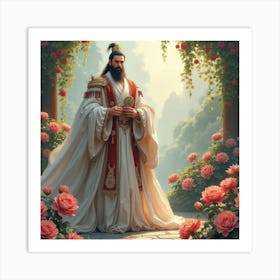 Dignified Lord In A Watercolor Opulent Garden 1 Art Print