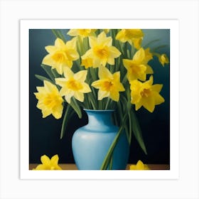 Daffodils In A Blue Vase 5 Art Print