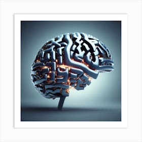Brain On A Grey Background 1 Art Print