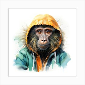 Watercolour Cartoon Baboon In A Hoodie 3 Art Print