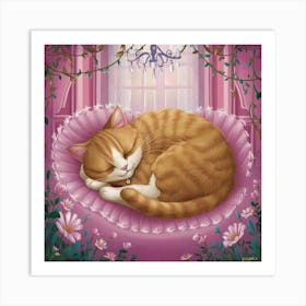 A Charming Illustration Of A Ginger Cat Curled Up Aytujgfprdekf Iffiowzw Vgjrbjeescoi21xuns6fxg Art Print