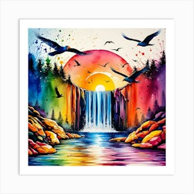 Waterfall Painting 2 Art Print