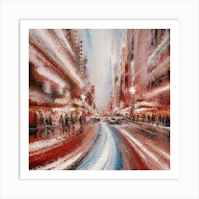 A stunning impressionistic abstract painting of Tokyo at night, using the pointillist technique to bring it to life. The cityscape is painted in soft pastel colors 3 Art Print