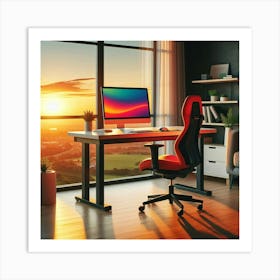 Home Office At Sunset 1 Art Print