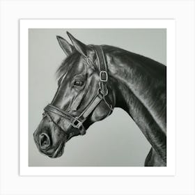 Black and White Horse Charcoal Painting Art Print