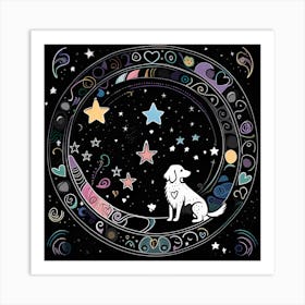 Dog In A Circle boho astrology Art Print