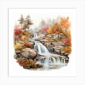 Waterfall In Autumn Art Print