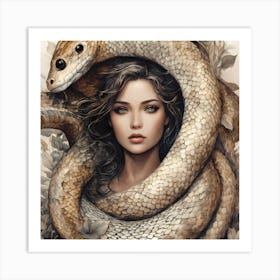 Girl With A Snake Art Print