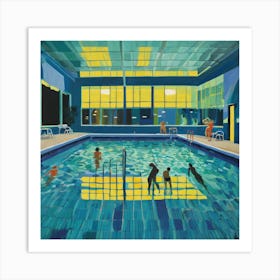 In Style of David Hockney. Swimming Pool at Night Series 7 Art Print