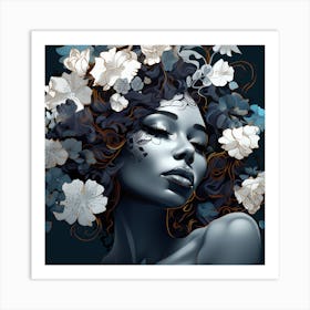 Black Woman With Flowers 5 Art Print