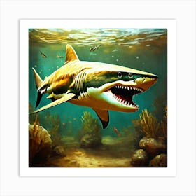 Oil Paint Concept Art Of An Old Prehistoric Shark (3) Art Print