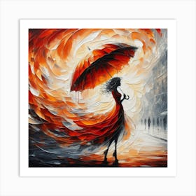 Girl under a red umbrella Art Print