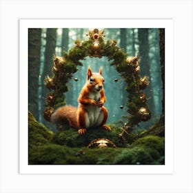 Squirrel In Forest Epic Royal Background Big Royal Uncropped Crown Royal Jewelry Robotic Nature Art Print