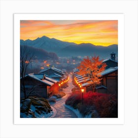 Asian Village At Sunset Art Print