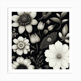 Black And White Flowers 4 Art Print