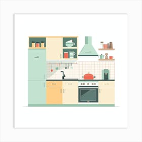 Kitchen Interior Flat Vector Illustration 1 Art Print