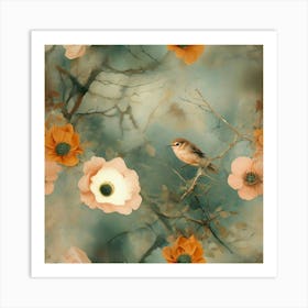 Ethereal Floral And Wildlife Pattern In Warm Earthy Tones Art Print