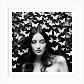 Black And White Butterfly Portrait 5 Art Print