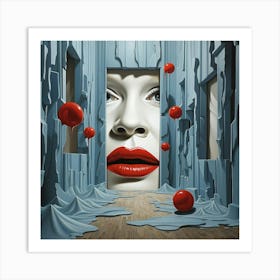 Woman With Red Balloons Art Print