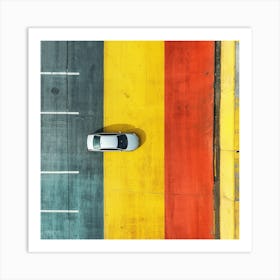 Aerial View Of A Car In A Parking Lot Art Print