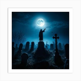 Death Fear Rising Full Fog Gravestone Dark Night Evil Background Holiday Horror Undead (23) Art Print