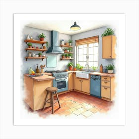 Artistic Kitchen Watercolor, Inviting, Vibrant Colors 1 Art Print