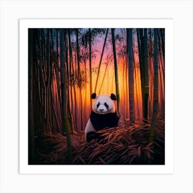 Firefly Twilight, Bamboo, Forest, Panda, Closeup, Glow, Purple, Peach, Mystery, Allure, Atmosphere, (11) Art Print