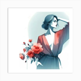 Woman With Flowers Art Print