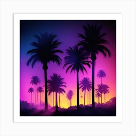 Futuristic  Black Palm Trees Art Print  Art Print