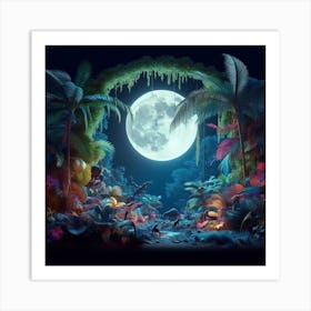 Full Moon In The Jungle 1 Art Print