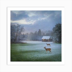 Deer In The Snow 17 Art Print