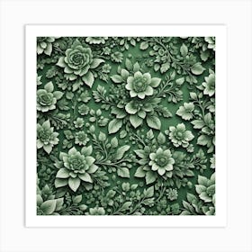 Green Floral Wallpaper Art Print