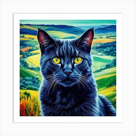 Black Cat With Yellow Eyes Art Print