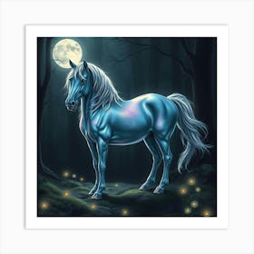 Blue Horse In The Forest 10 Art Print