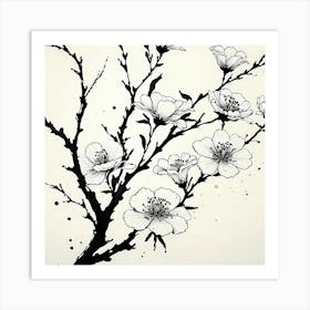 Beautiful flowers with branches in abstract ink painting art Art Print