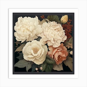 Peonies And Hydranas Wildflowers in Muted Colors Art Print