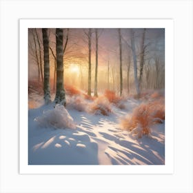 Golden Winter Sunlight across the Woodland Track Art Print