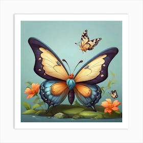 Butterfly With Flowers Art Print