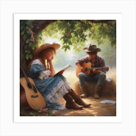 Cowboy And The Girl Art Print