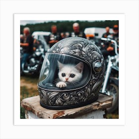 Cat In Motorcycle Helmet 4 Art Print