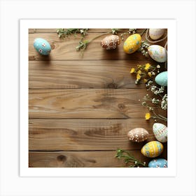 Easter Wooden Table From Above Banner Texture Wi 1 Art Print