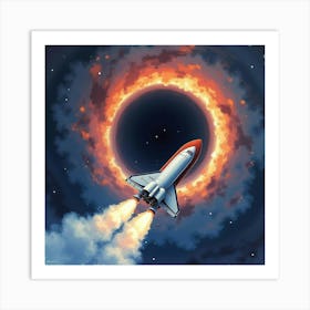 Shuttle Against A Watercolor Swirling Black Hole 1 Art Print